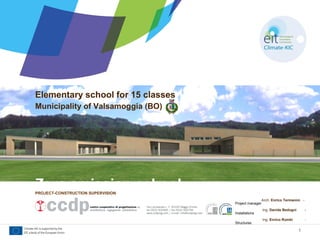 Elementary school for 15 classes
Municipality of Valsamoggia (BO)
Zero emission school
1
Arch. Enrico Termanini -
Project manager
Ing. Davide Bedogni -
Installations
Ing. Enrico Rombi -
Structures
PROJECT-CONSTRUCTION SUPERVISION:
 