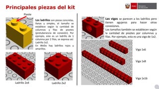 Principales piezas del kit
Los ladrillos son piezas concretas,
llanas y simples, el tamaño se
establece según la cantidad ...