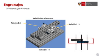 Engranajes
Ahora construye el modelo 2d:
Relación fuerza/velocidad
Relación 1 : 3
Relación 1 : 3
Relación 1 : 9
 