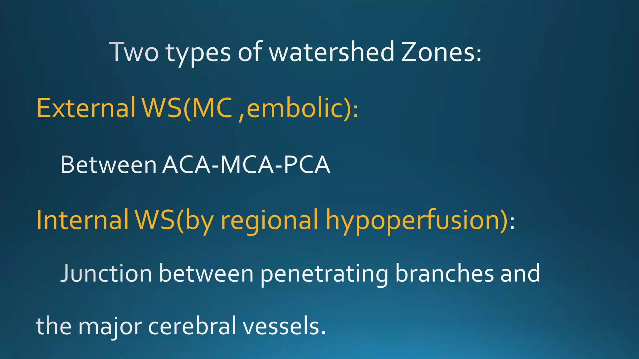 ExternalWS(MC ,embolic):
InternalWS(by regional hypoperfusion)
 