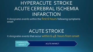 first 6 hours
within 6-48 hours from onset
HYPERACUTE
INFARCT
ACUTE INFARCT
 