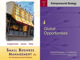 Global Opportunities part 2 PowerPoint Presentation by Charlie Cook Copyright  ©  2003 South-Western College Publishing. All rights reserved. 4 Entrepreneurial Strategy 12e 