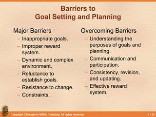 Copyright © Houghton Mifflin Company. All rights reserved. 7 - 22
Barriers to
Goal Setting and Planning
Major Barriers
– I...