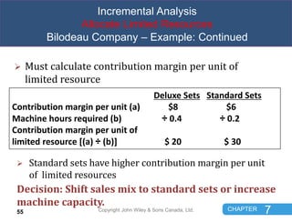 CHAPTER 7
 Must calculate contribution margin per unit of
limited resource
 Standard sets have higher contribution margi...