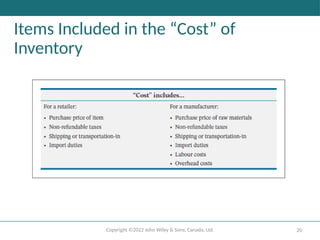 Copyright ©2022 John Wiley & Sons, Canada, Ltd. 20
Items Included in the “Cost” of
Inventory
 