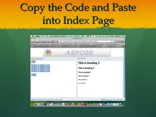 Copy the Code and Paste into Index Page 