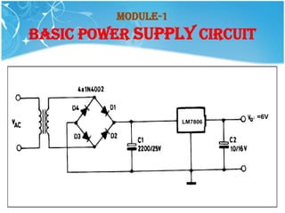 Module-1
BASIC POWER SUPPLY CIRCUIT




                              =6V
                     LM7806
 