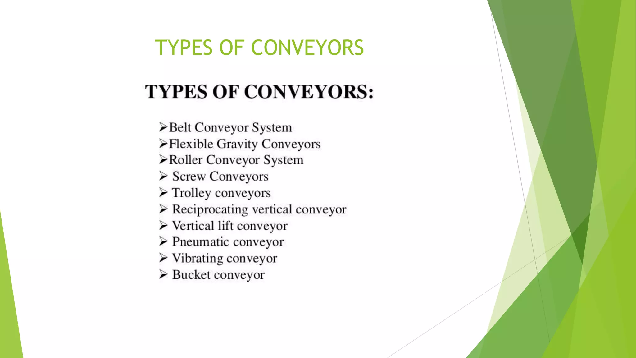 TYPES OF CONVEYORS
 