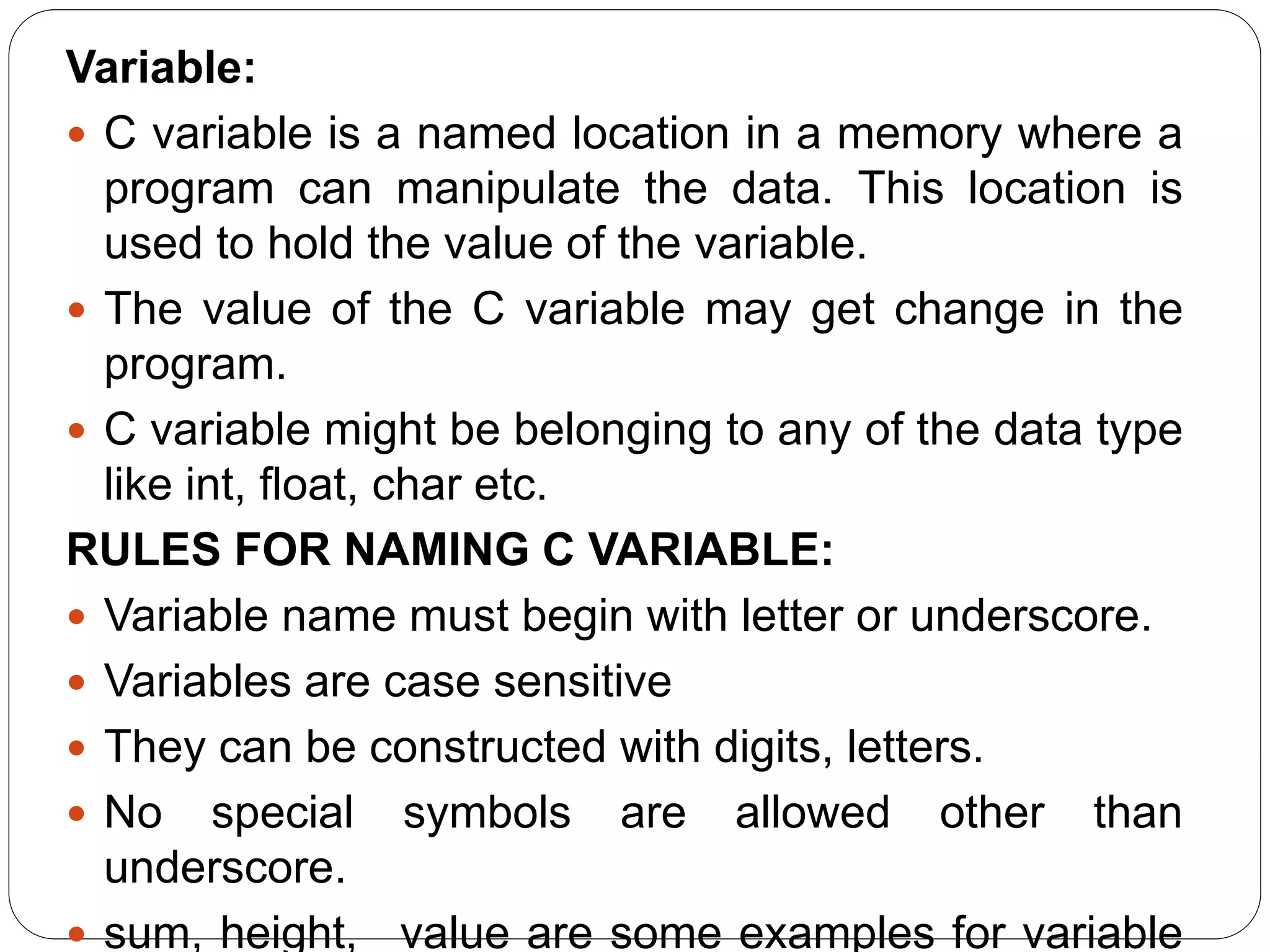 C Programming Unit-1 | PPTX | Programming Languages | Computing