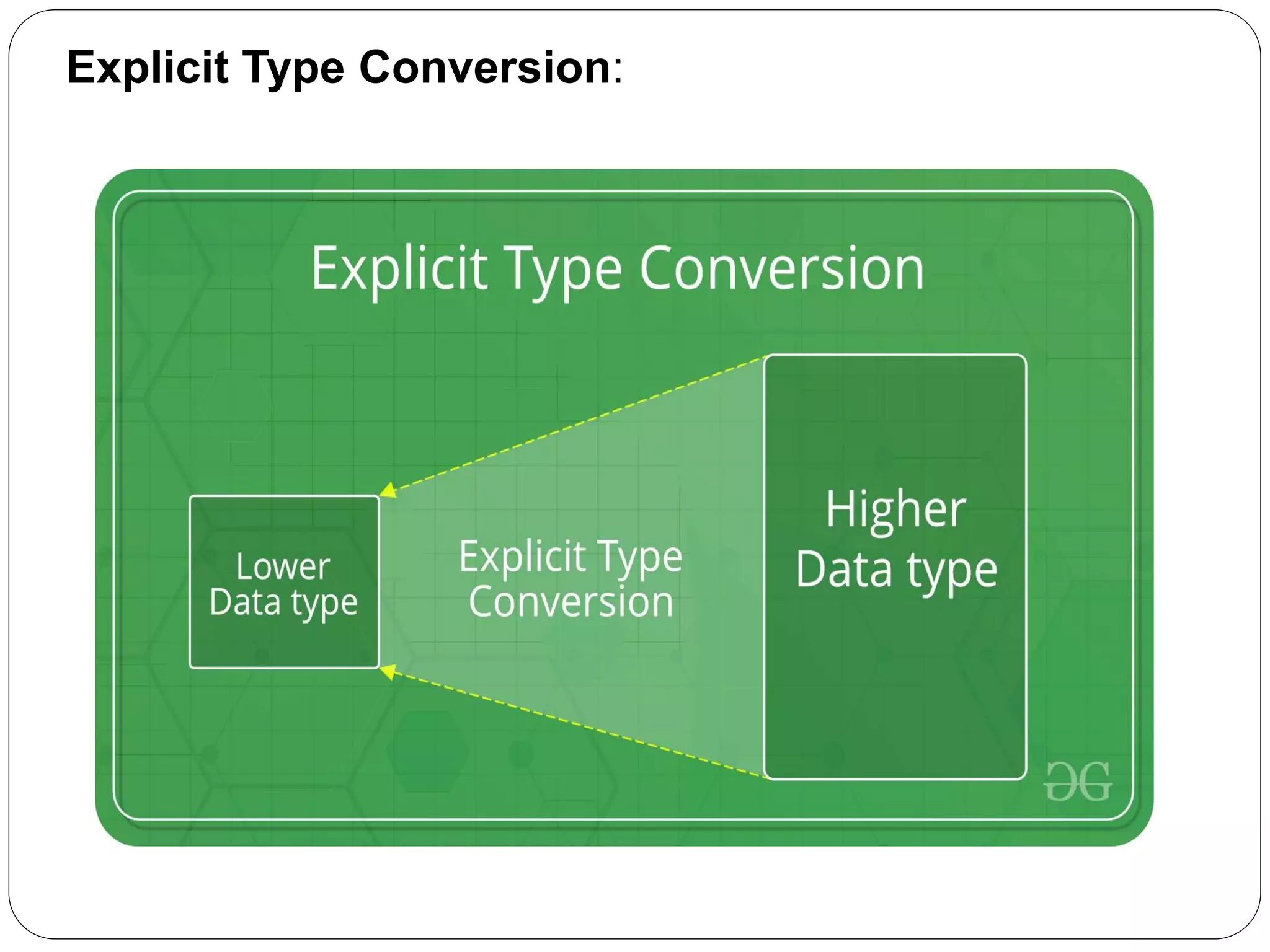 Explicit Type Conversion:
 
