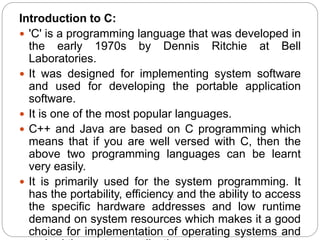 C Programming Unit-1 | PPTX