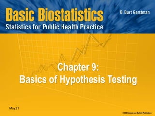 May 21
Chapter 9:
Basics of Hypothesis Testing
 