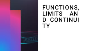 FUNCTIONS,
LIMITS AN
D CONTINUI
TY
 