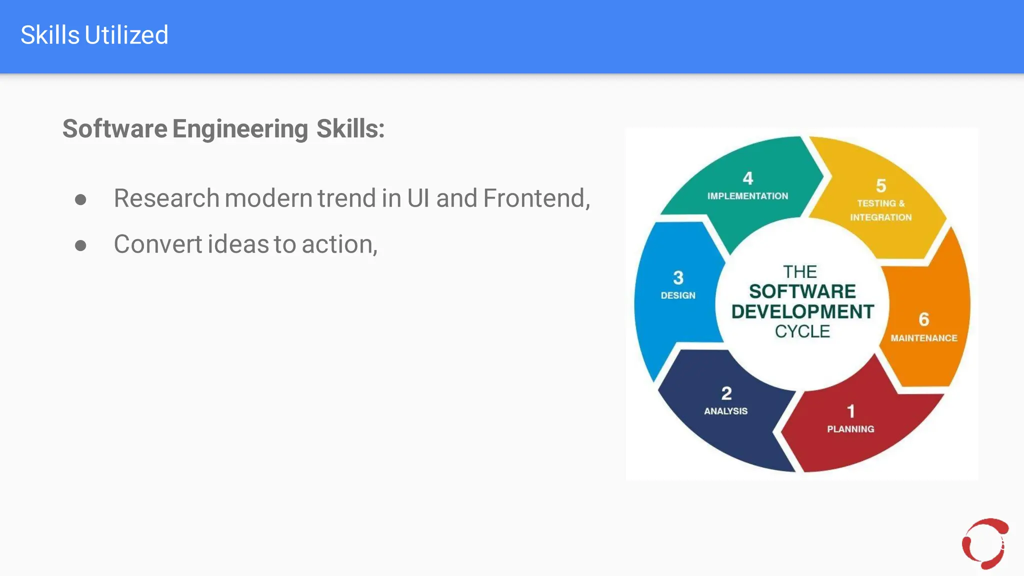 Skills Utilized
Software Engineering Skills:
● Research modern trend in UI and Frontend,
● Convert ideasto action,
15
 