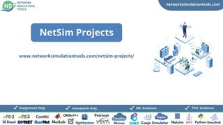 networksimulationtools.com
CloudSim
Fogsim
PhD Guidance
MS Guidance
Assignment Help Homework Help
www.networksimulationtools.com/netsim-projects/
NetSim Projects
 