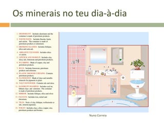 Os minerais no teu dia-à-dia




                  Nuno Correia
 