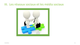 III. Les réseaux sociaux et les média sociaux
9/15/2013 14
 