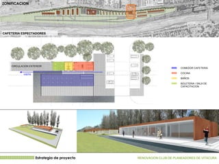 COMEDOR CAFETERIA COCINA BAÑOS BOLETERIA / SALA DE CAPACITACION CIRCULACION EXTERIOR VISTA Estrategia de proyecto RENOVACION CLUB DE PLANEADORES DE VITACURA   CAFETERIA ESPECTADORES ZONIFICACION 