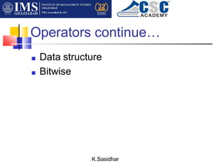 Operators continue…
K.Sasidhar
■ Data structure
■ Bitwise
 