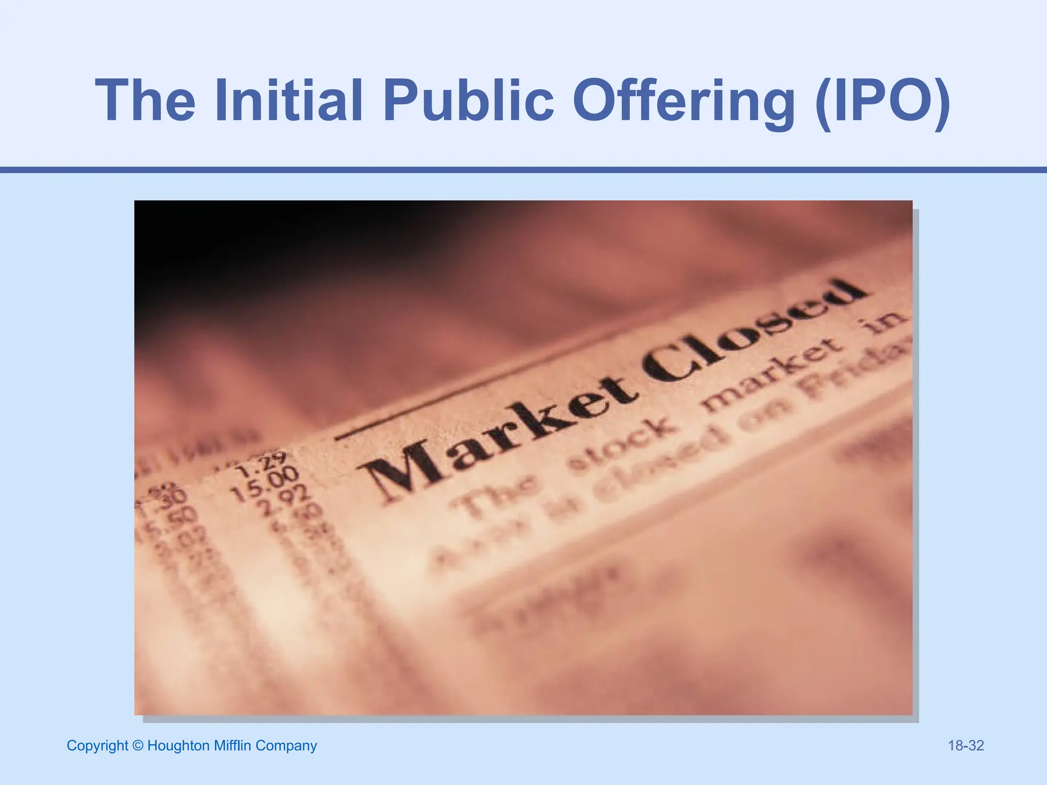 Copyright © Houghton Mifflin Company 18-32
The Initial Public Offering (IPO)
 