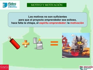 MOTIVO Y MOTIVACIÓN



               Los motivos no son suficientes
      para que el proyecto emprendedor sea exitoso,
hace falta la chispa, el espíritu emprendedor: la motivación
 