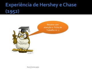 Experiência deHershey e Chase (1952)Nuno Correia 09/10Resolve com atenção a  Ficha de Trabalho nr. 2