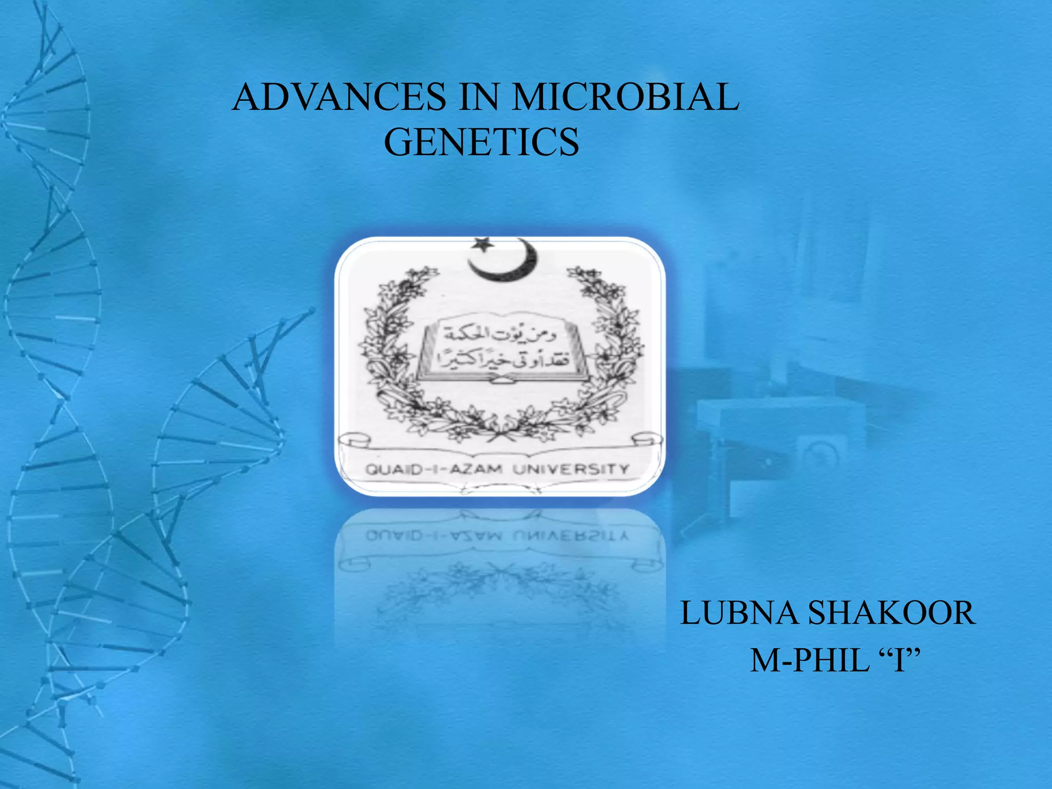 LUBNA SHAKOOR M-PHIL “I” ADVANCES IN MICROBIAL   GENETICS 