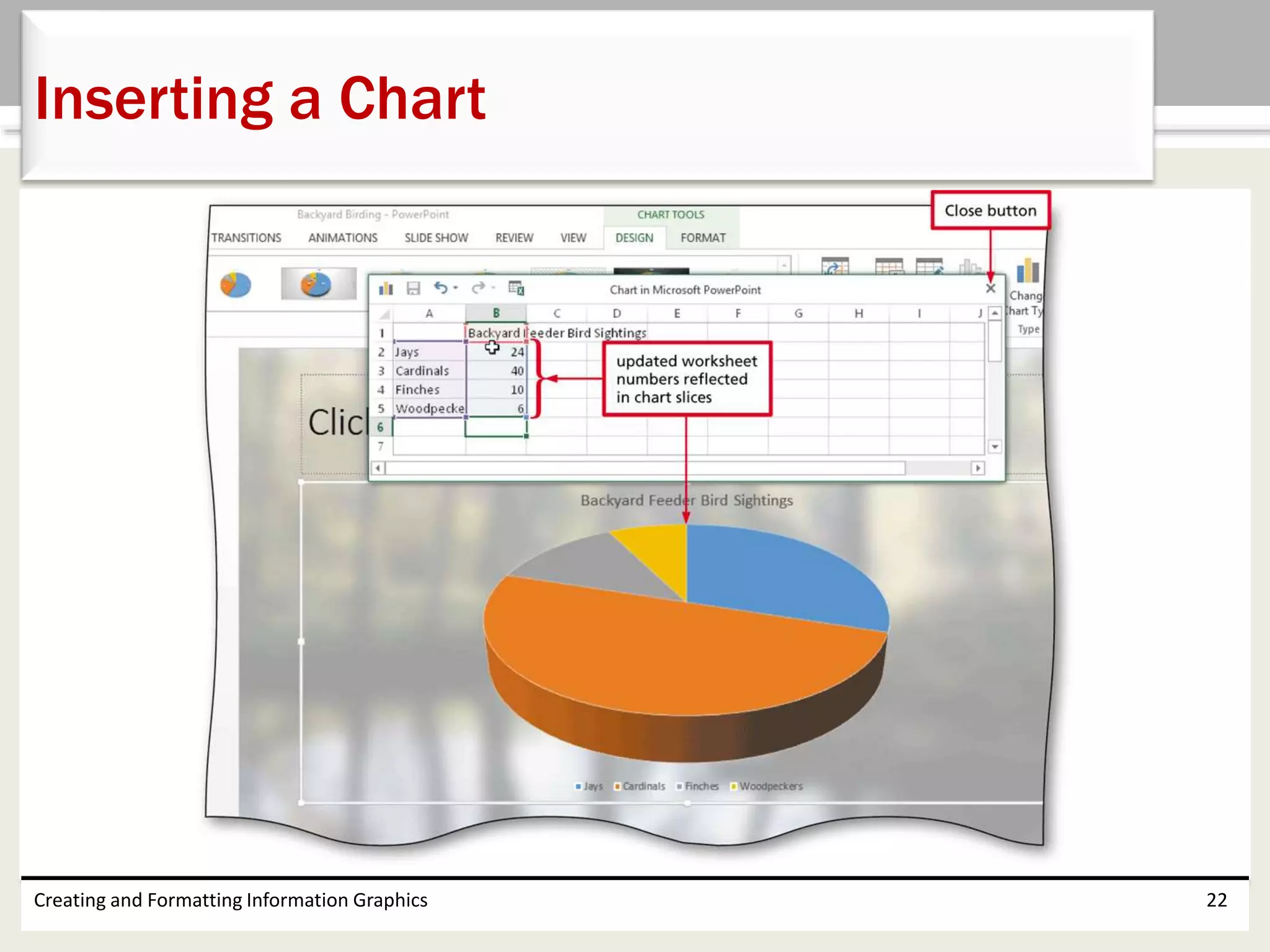 Creating and Formatting Information Graphics 22
Inserting a Chart
 