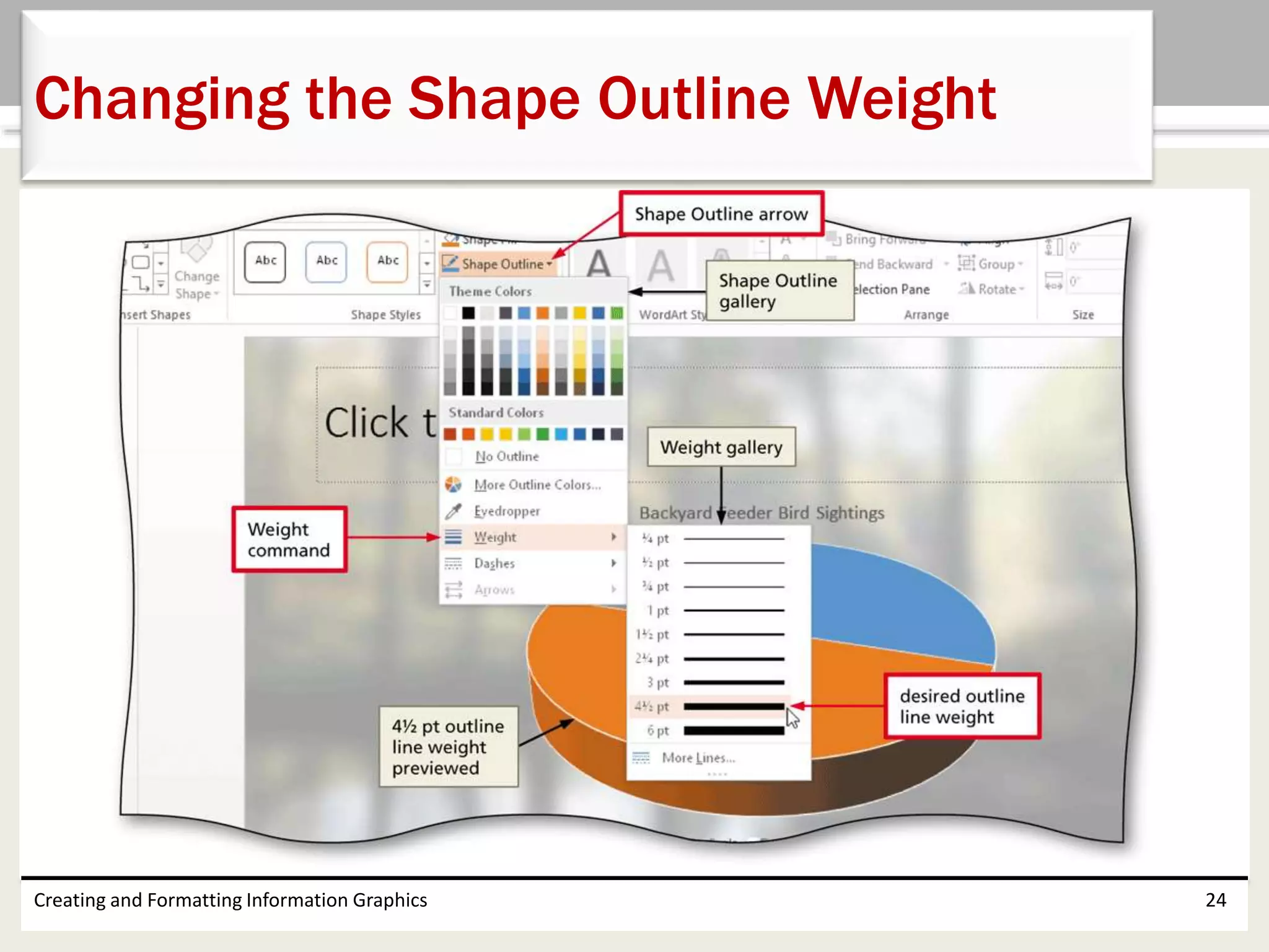 Creating and Formatting Information Graphics 24
Changing the Shape Outline Weight
 