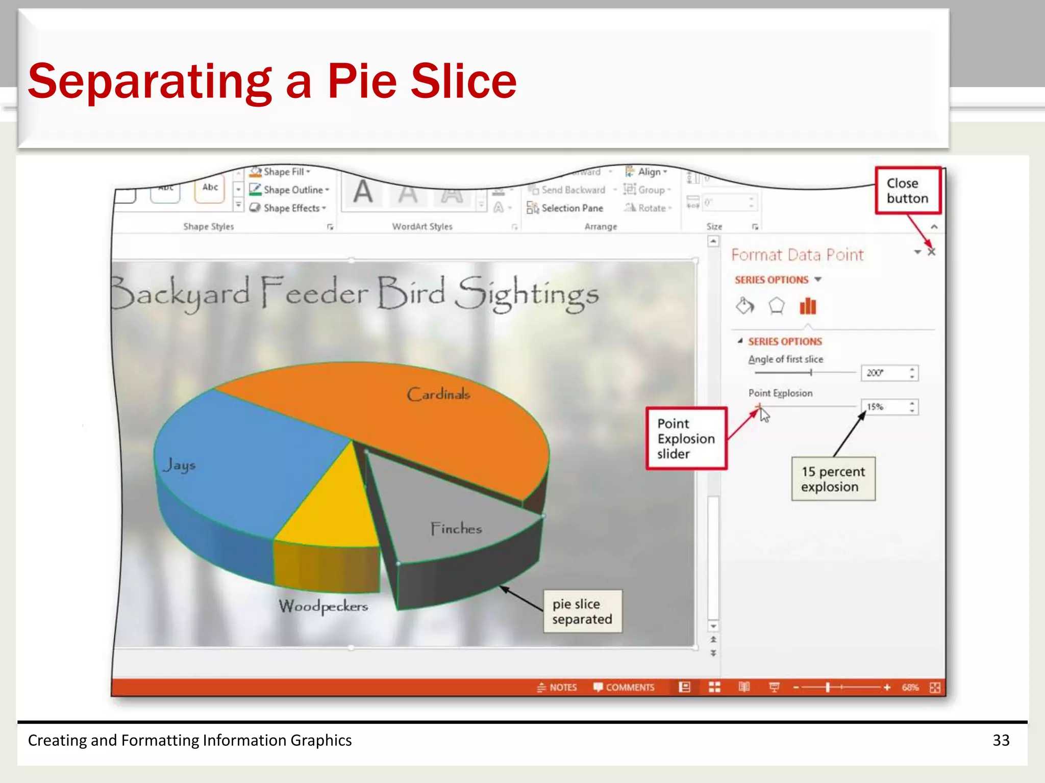 Creating and Formatting Information Graphics 33
Separating a Pie Slice
 