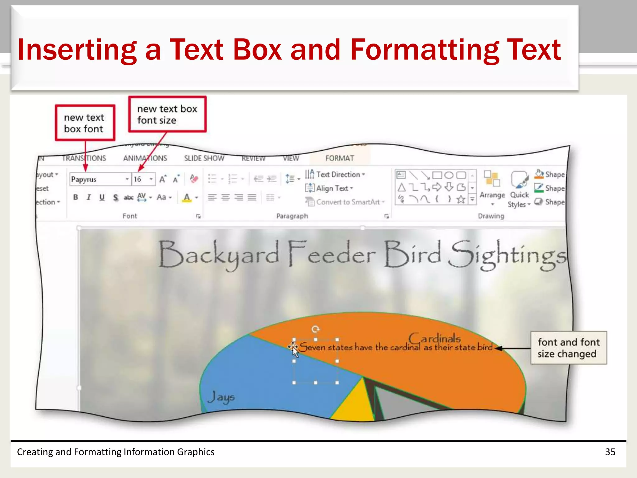 Creating and Formatting Information Graphics 35
Inserting a Text Box and Formatting Text
 
