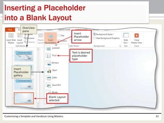 Customizing a Template and Handouts Using Masters 23
Inserting a Placeholder
into a Blank Layout
 
