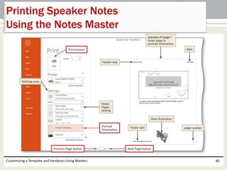 Customizing a Template and Handouts Using Masters 60
Printing Speaker Notes
Using the Notes Master
 