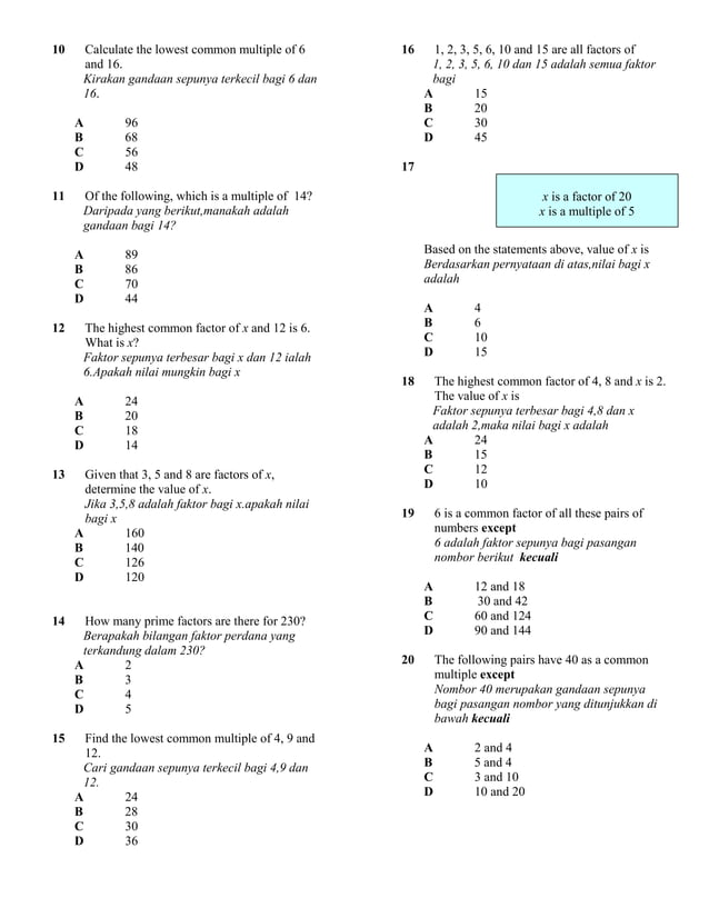 soalan matematik tingkatan 1  PDF