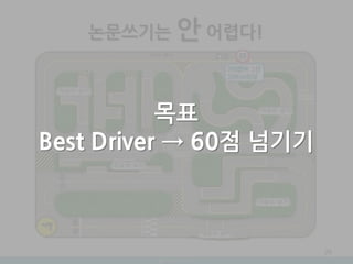 논문쓰기는 앆 어렵다!
목표
Best Driver → 60점 넘기기
20
 