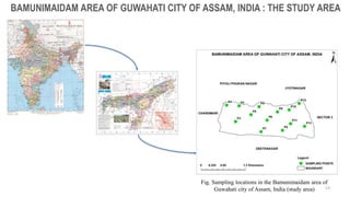 BAMUNIMAIDAM AREA OF GUWAHATI CITY OF ASSAM, INDIA : THE STUDY AREA
Fig. Sampling locations in the Bamunimaidam area of
Guwahati city of Assam, India (study area) 13
 