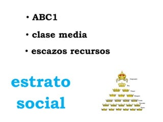 • ABC1
 • clase media
 • escazos recursos


estrato
 social
 