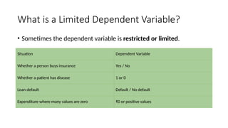 Understanding Limited Dependent Variable Models in Economic Analysis | PPTX