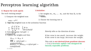 Perceptron Learning Algorithm Small Example PPT 2 perceptron with cal. & Single layer neural network kirti.pptx