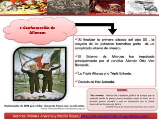 Antecedentes de la Primera Guerra Mundial1-Conformación de Alianzas2-Rivalidades Imperialistas 3-La  crisis de los Balcanes  Autores: Mónica Aravena y Nicolle Reyes /http://recursosdehistoria.wordpress.com/