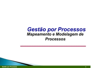 Gestão por Processos
Mapeamento e Modelagem de
Processos
1
Gestão por Processos
 