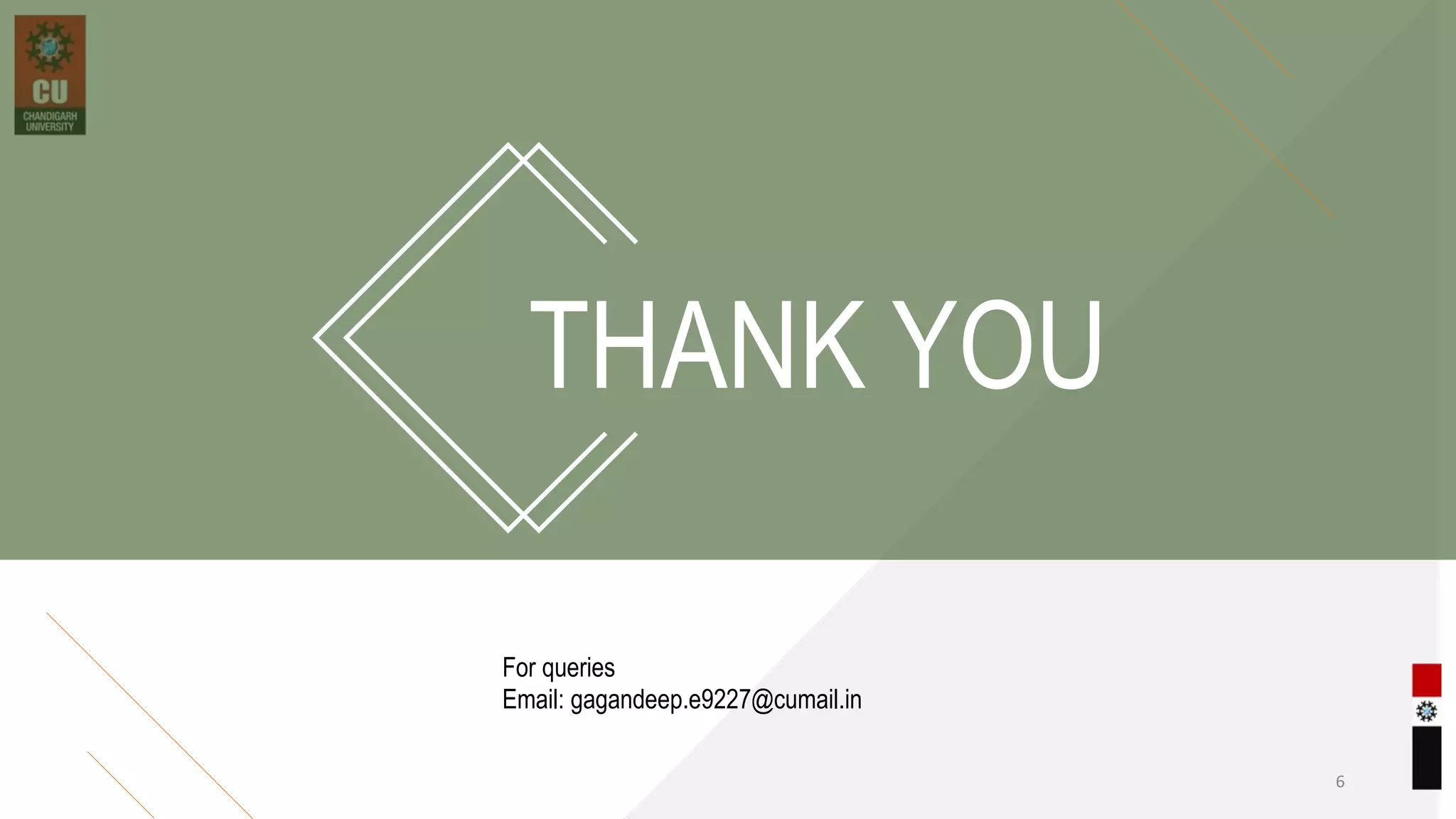 THANK YOU
For queries
Email: gagandeep.e9227@cumail.in
6