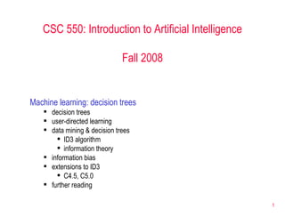 CSC 550: Introduction to Artificial Intelligence Fall 2008 ,[object Object],[object Object],[object Object],[object Object],[object Object],[object Object],[object Object],[object Object],[object Object],[object Object]