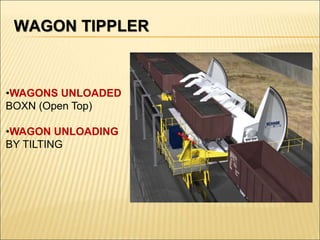 •WAGONS UNLOADED
BOXN (Open Top)
•WAGON UNLOADING
BY TILTING
WAGON TIPPLER
 