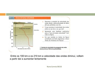 Entre os 100 km e os 210 km a velocidade das ondas diminui, voltam
a partir daí a aumentar lentamente


                                 Nuno Correia 09/10
 
