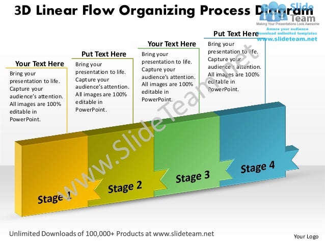 Ppt 3d linear flow organizing process diagram layouts ... 3d animation process flow diagram 