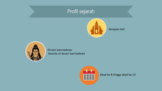 Profil sejarah
Kerajaan bali
Abad ke-8 hingga abad ke-14
Dinasti warmadewa
beserta sri kesari warmadewa
 