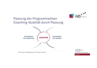 Passung der Programmatiken
Coaching-Qualität durch Passung
Seite 22
CC-by-Lizenz,
Autor: Bernd Schmid
für isb-w.eu
Systemische Professionalität 2013
 