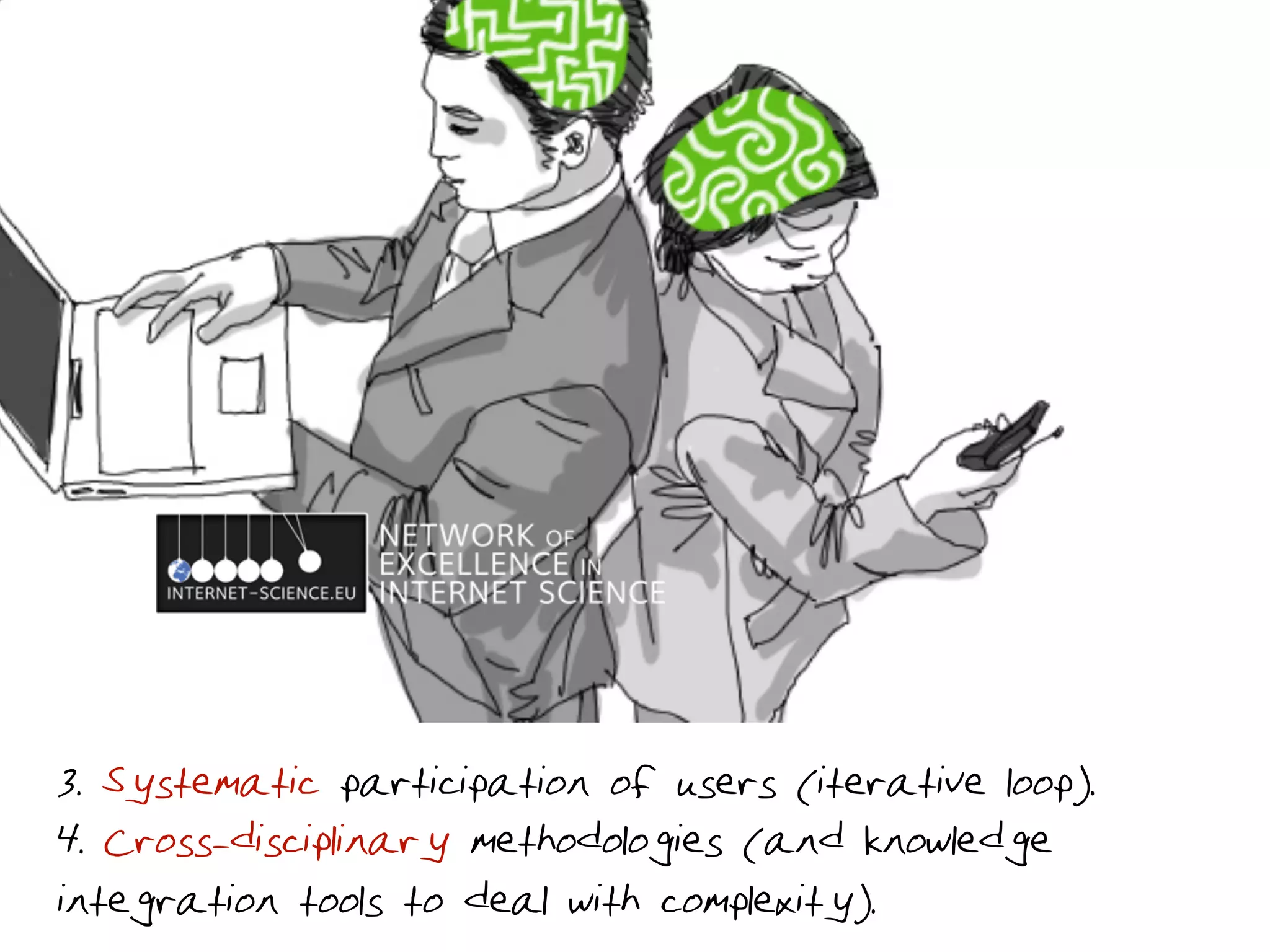 3. Systematic participation of users (iterative loop).
4. Cross-disciplinary methodologies (and knowledge
integration tools to deal with complexity).
 