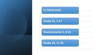 EL DECALOGO
Éxodo 21, 1-17
Deuteronomio 5, 6-21
Éxodo 34, 11-26
 